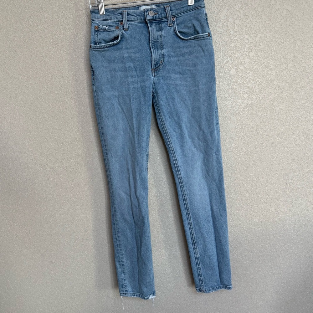 AGOLDE‎ Willow Mid Rise Slim Straight Raw Hem Jeans Light Wash 25